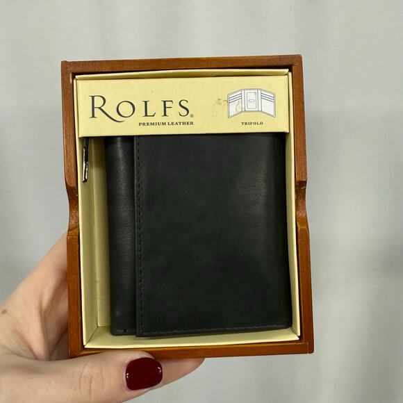 Rolfs Premium Leather Trifold Wallet Black Soft Leather NWT - Picture 1 of 4